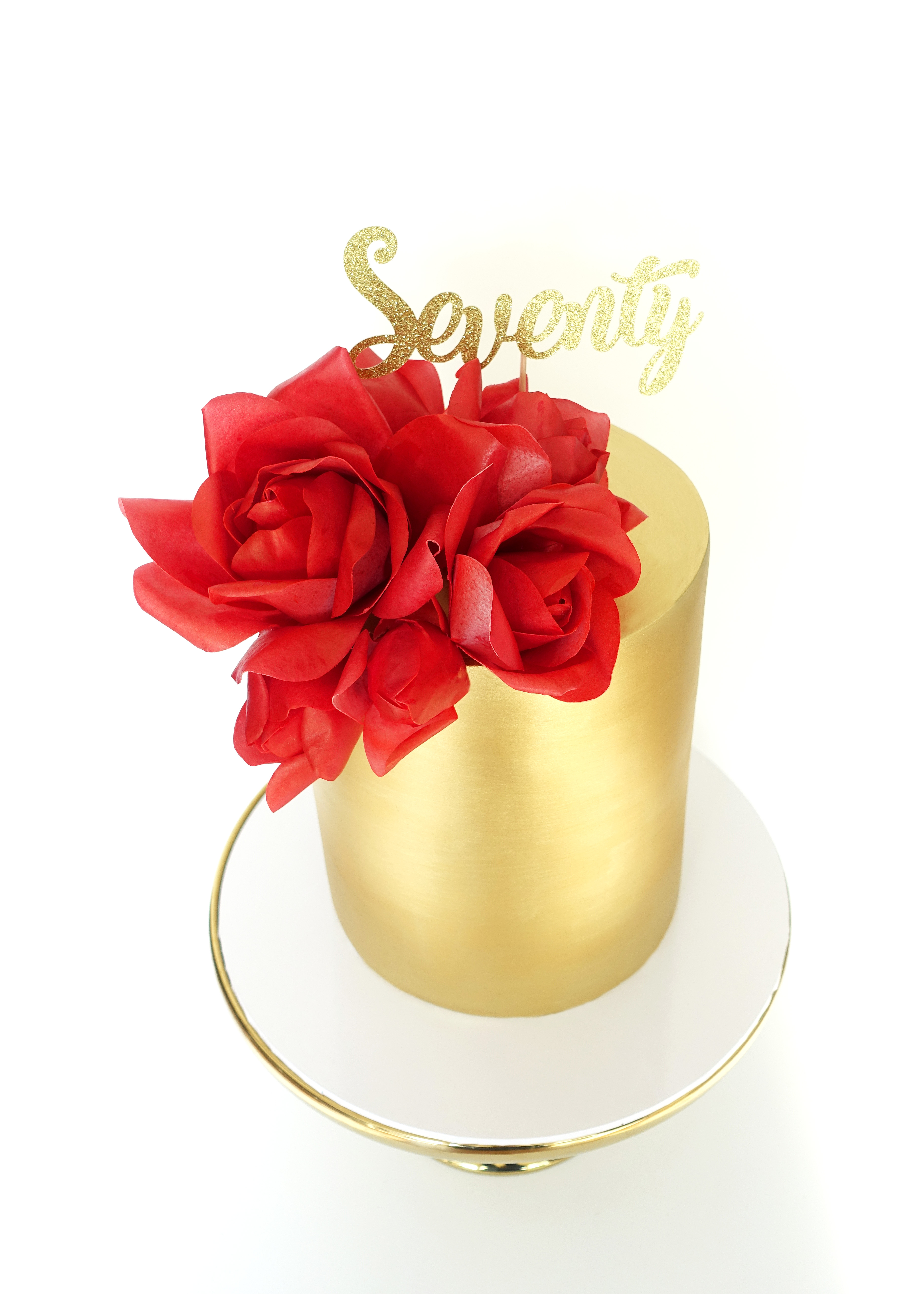 Gold Birthday Cake Modern Design Painted Cake Wafer Paper Flowers Melbourne  Design